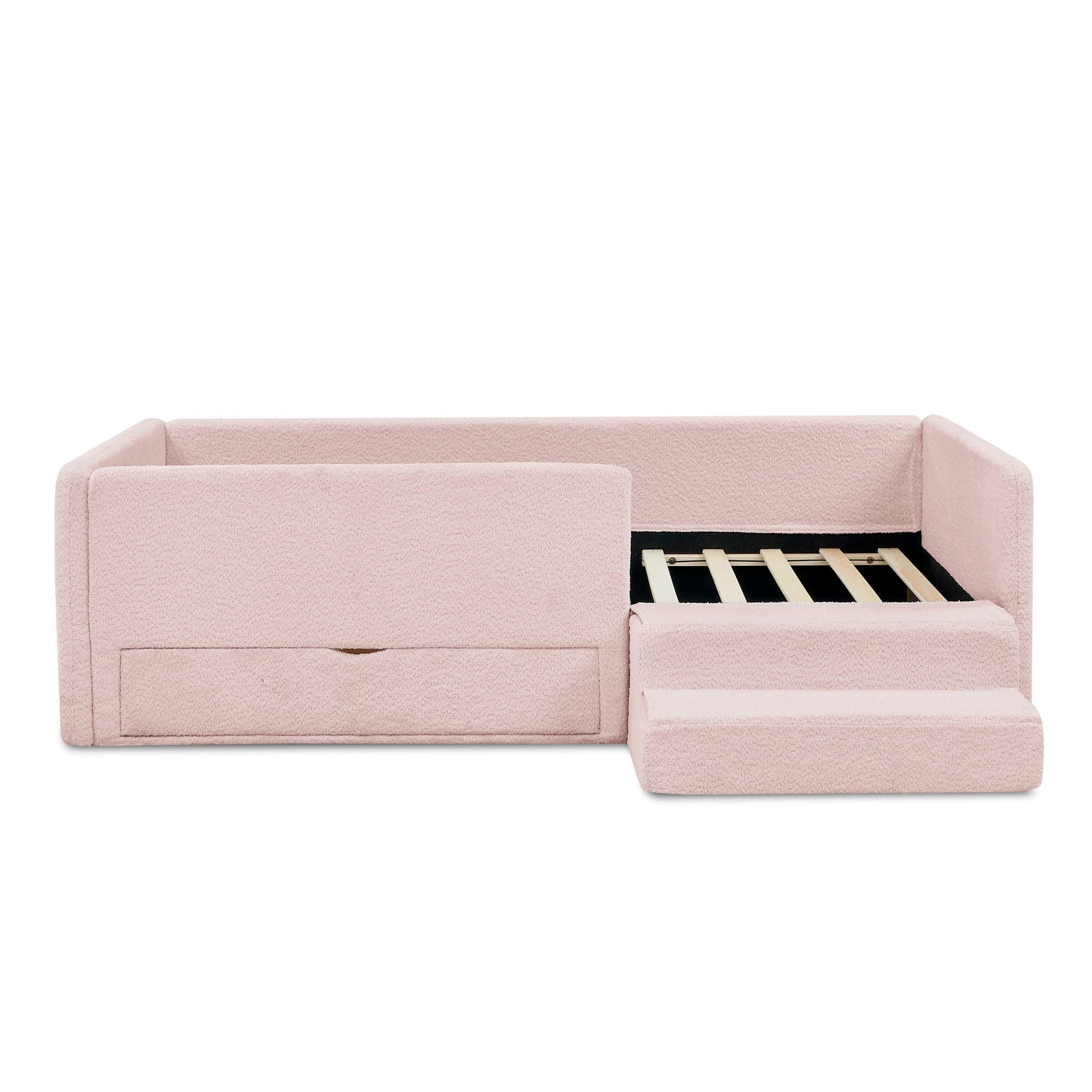 Sturdy Wood Kids Bed with Guardrails and Storage