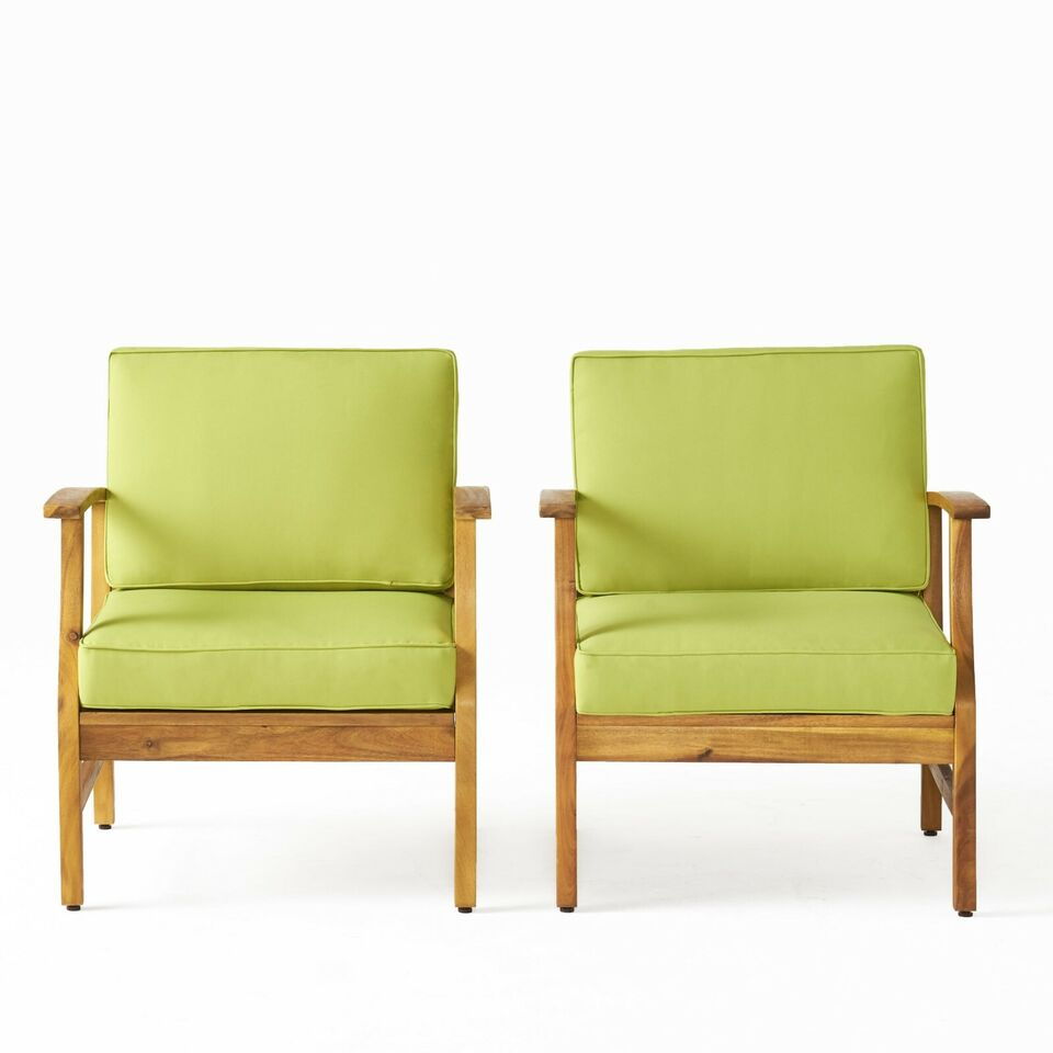 Perla Club Chair pair lime green cushions in wood outdoor frame by HouseOfZazla on Tampa Home & Garden Store