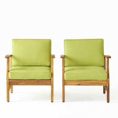 Perla Club Chair pair lime green cushions in wood outdoor frame by HouseOfZazla on Tampa Home & Garden Store