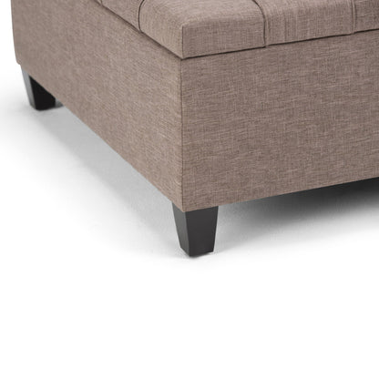 Harrison Tufted Lift Top Storage Ottoman by HouseOfZazla, brown fabric with dark wood legs on Tampa Home & Garden Store