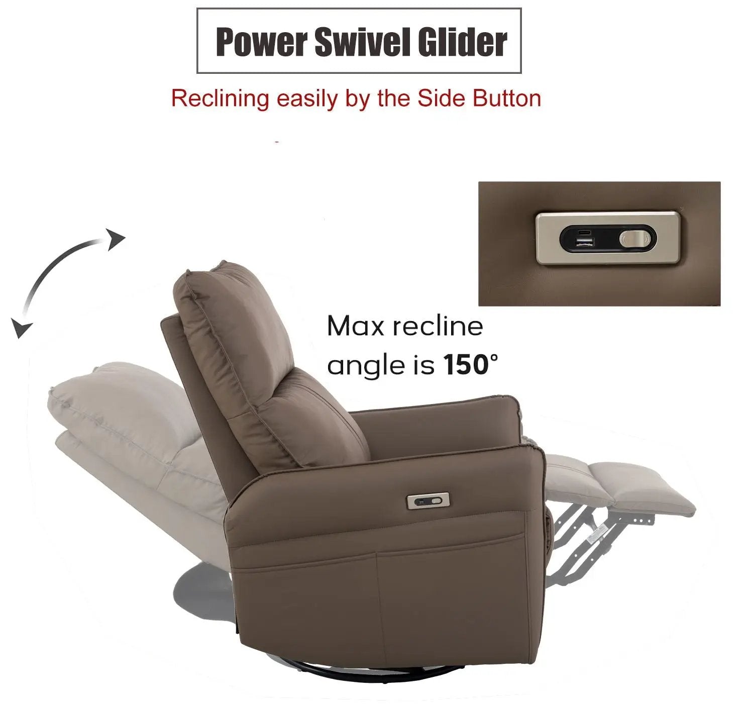 Power swivel glider recliner chair brown leather with USB ports by Unique Piece Furniture on Tampa Home & Garden Store