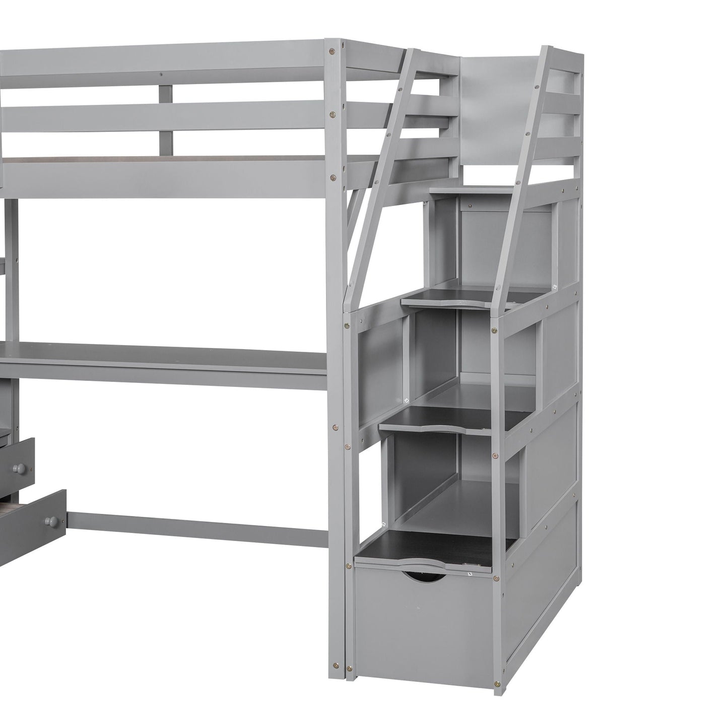 Loft Bed With Desk, Shelves, 2 Drawers, Storage Staircase in gray finish by HouseOfZazla on Tampa Home & Garden Store