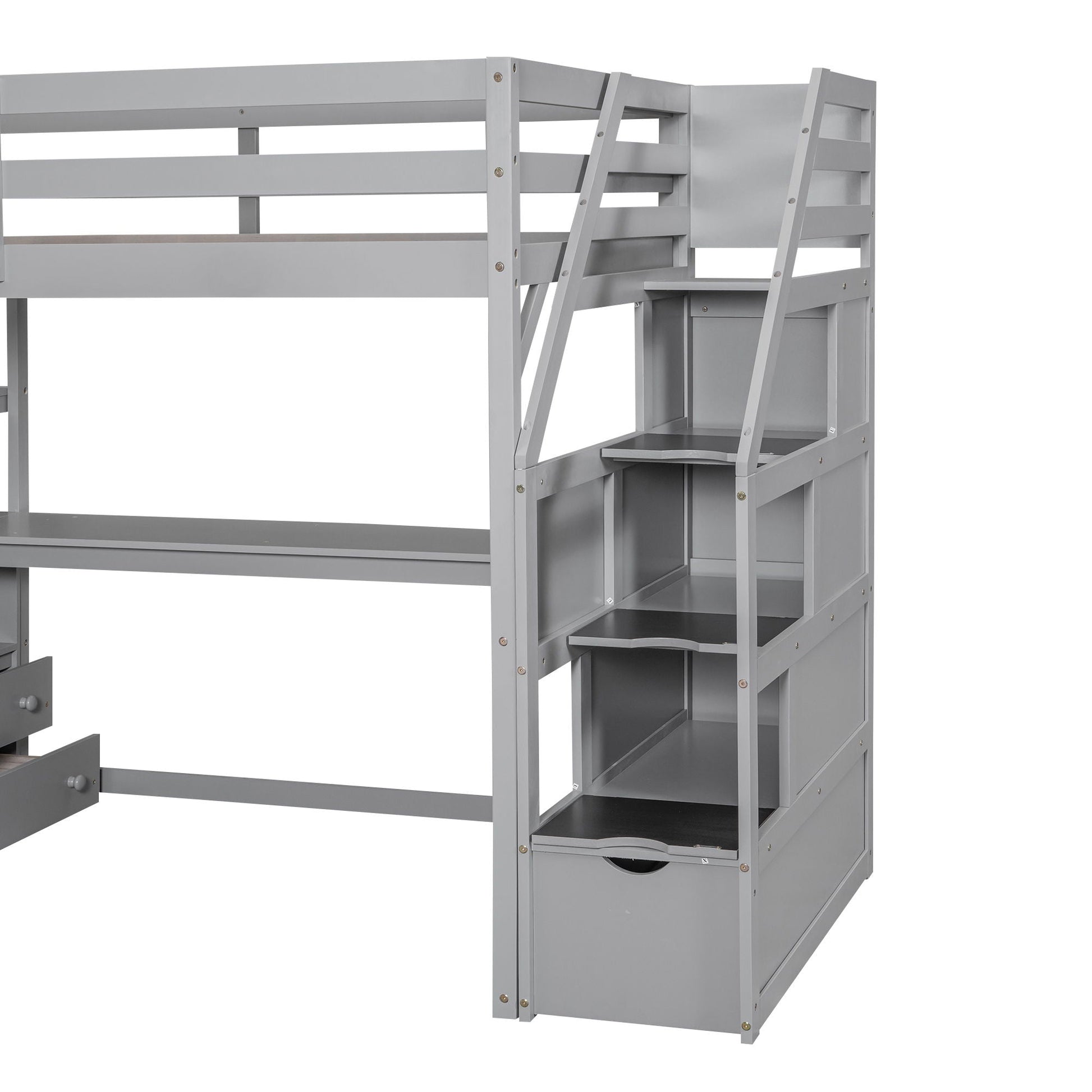 Loft Bed With Desk, Shelves, 2 Drawers, Storage Staircase in gray finish by HouseOfZazla on Tampa Home & Garden Store