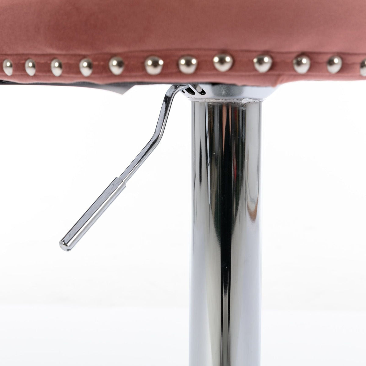 Swivel adjustable-height barstools, pink studded upholstery, chrome pedestal base, set of 2 on Tampa Home & Garden Store
