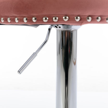 Swivel adjustable-height barstools, pink studded upholstery, chrome pedestal base, set of 2 on Tampa Home & Garden Store