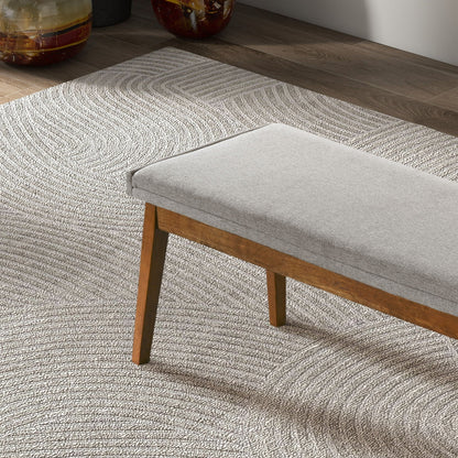 Ash Gray Upholstered Bench with Solid Wood Base by HouseOfZazla, charcoal fabric, wooden legs on Tampa Home & Garden Store