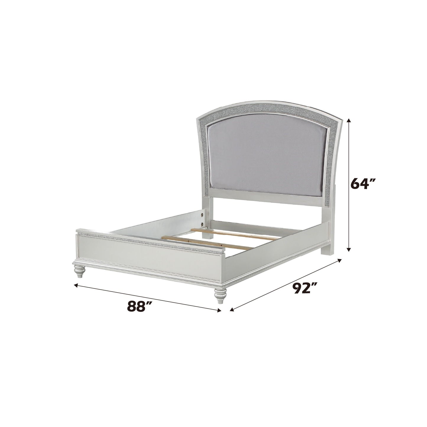 Maverick Panel Bed by HouseOfZazla with silver upholstered headboard and glitter trim on Tampa Home & Garden Store
