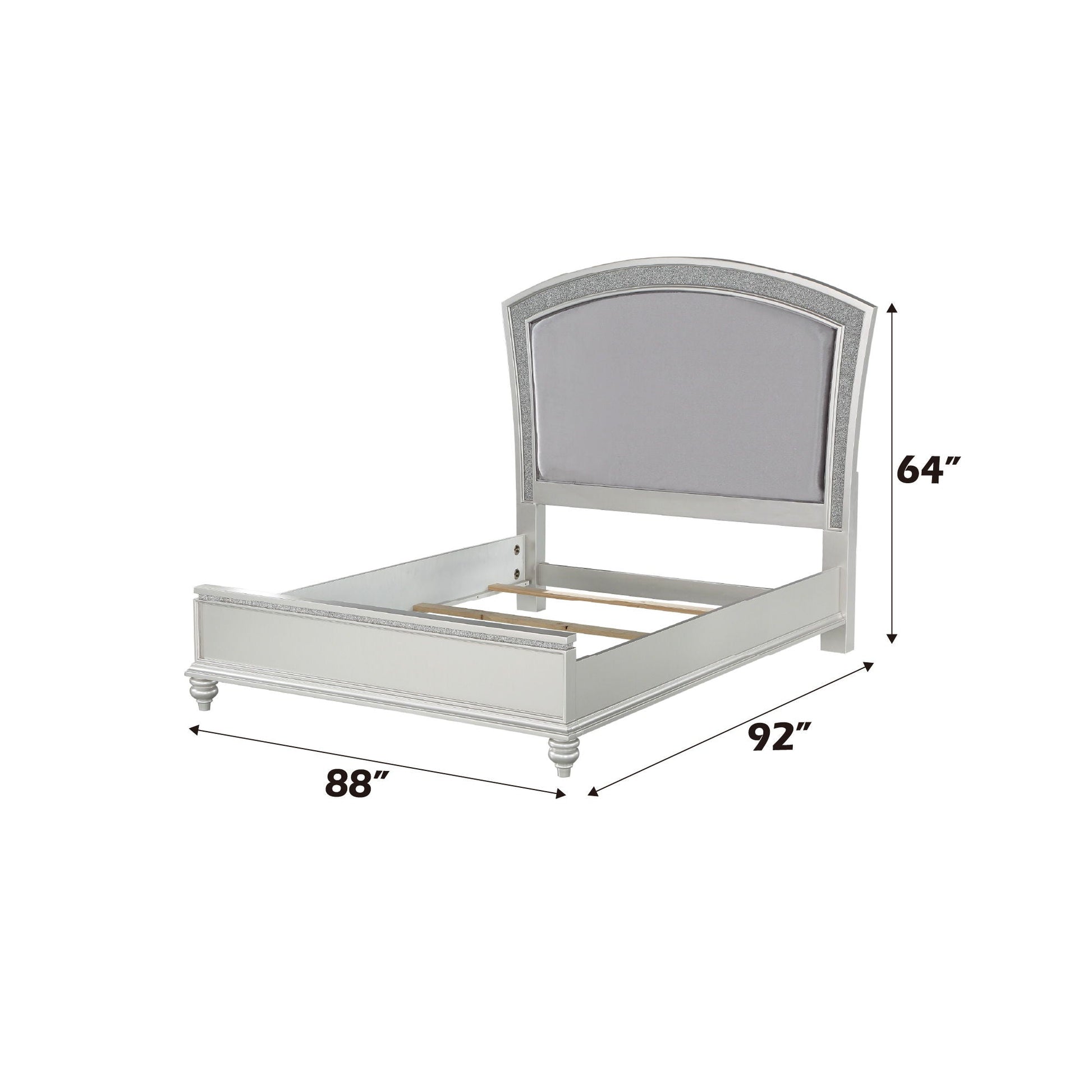 Maverick Panel Bed by HouseOfZazla with silver upholstered headboard and glitter trim on Tampa Home & Garden Store