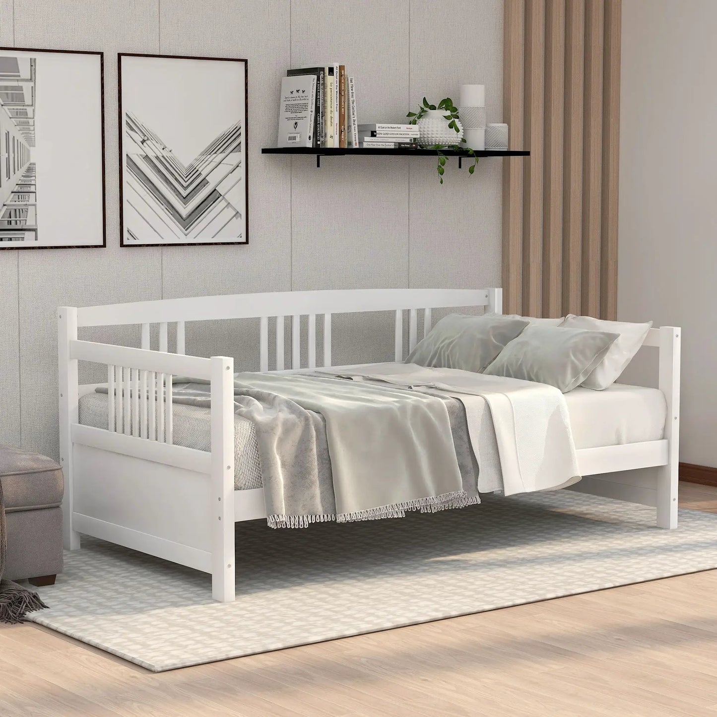 Multifunctional Modern Daybed in white wood with gray bedding Unique Piece Furniture on Tampa Home & Garden Store