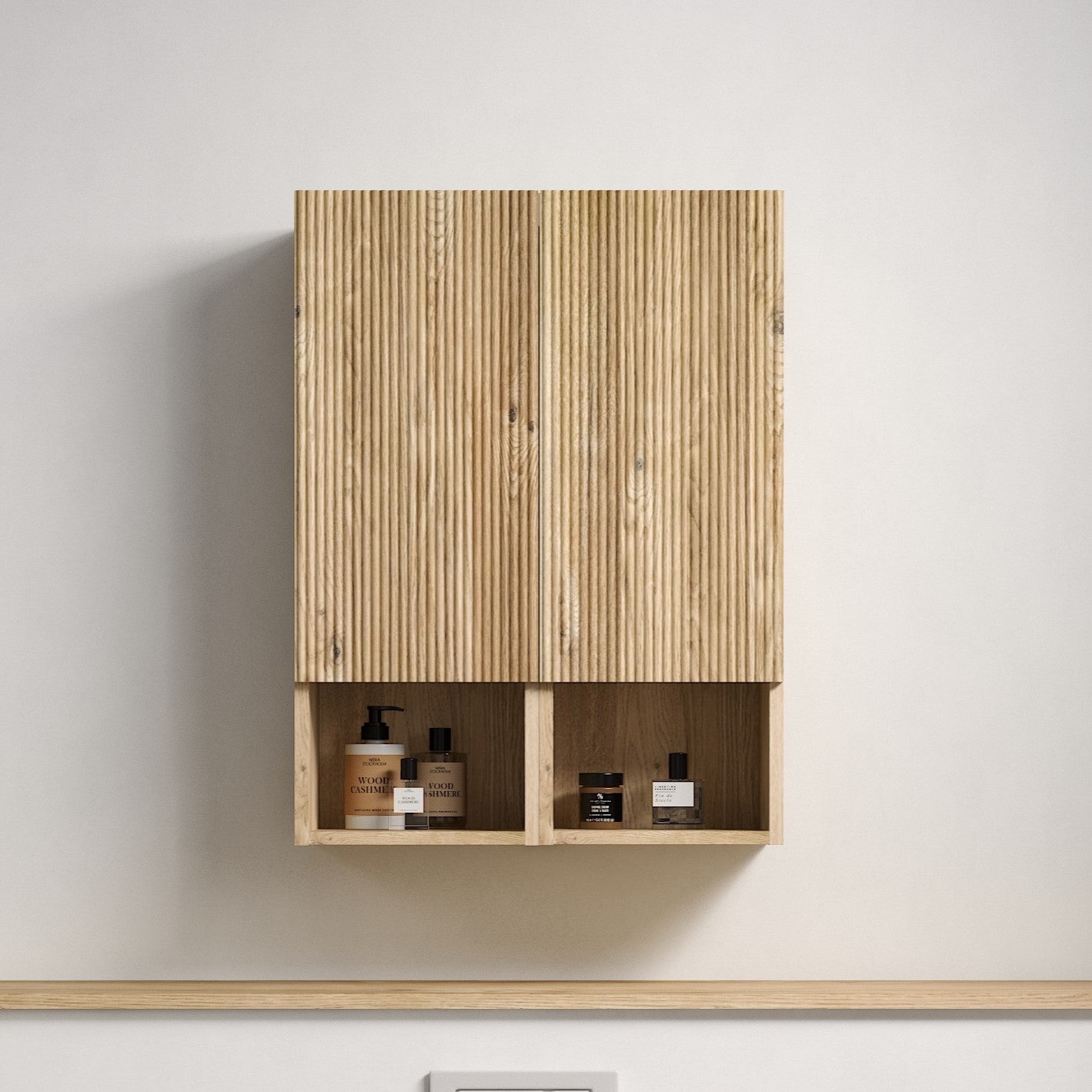 Abay Home Chic Striped Texture Bathroom Storage Cabinet wall-mounted with doors and cubbies on Tampa Home & Garden Store