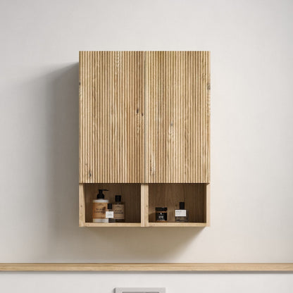 Abay Home Chic Striped Texture Bathroom Storage Cabinet wall-mounted with doors and cubbies on Tampa Home & Garden Store