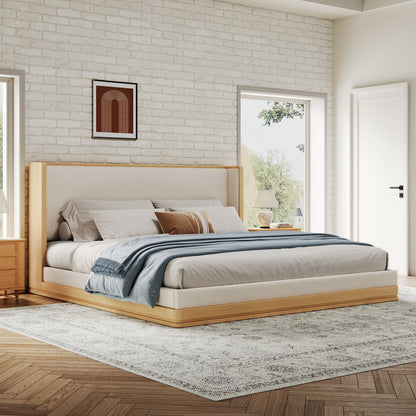 Mid-Century Modern Wood Bed with Waterfall Edge