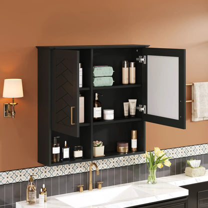 2-in-1 wall-mounted mirror cabinet in matte black with adjustable shelves and soft-close doors on Tampa Home & Garden Store