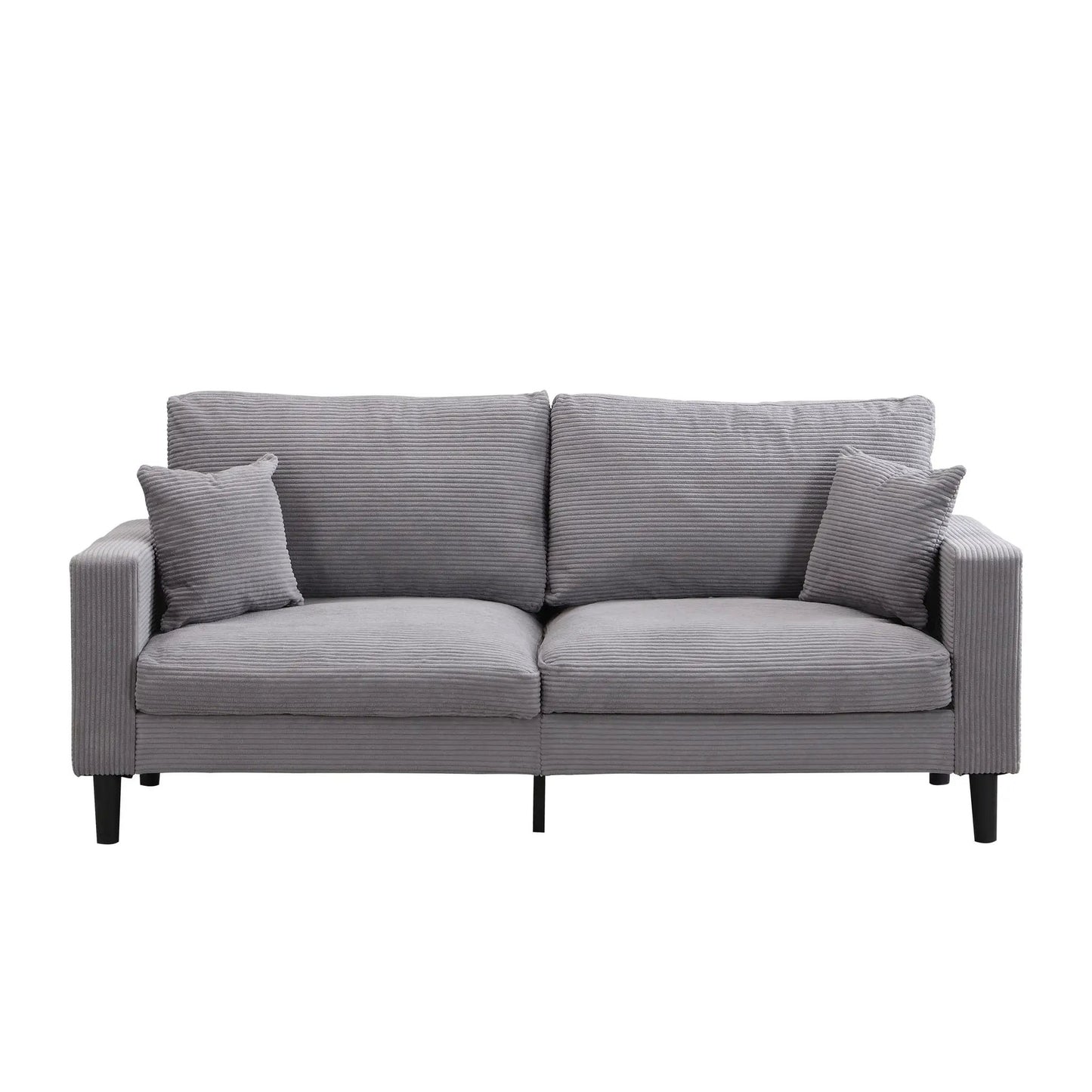 Modern Upholstered Resilience Three Seater Sofa in gray ribbed fabric with black legs on Tampa Home & Garden Store