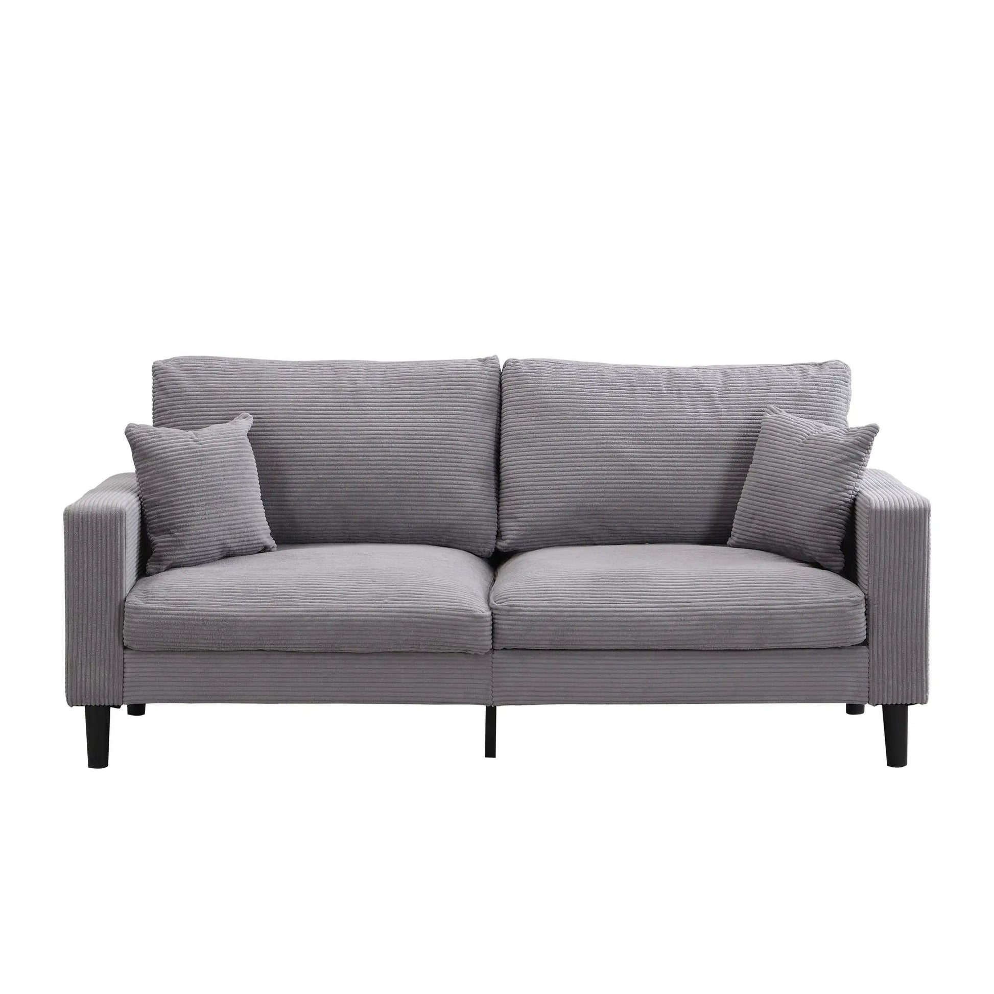 Modern Upholstered Resilience Three Seater Sofa in gray ribbed fabric with black legs on Tampa Home & Garden Store