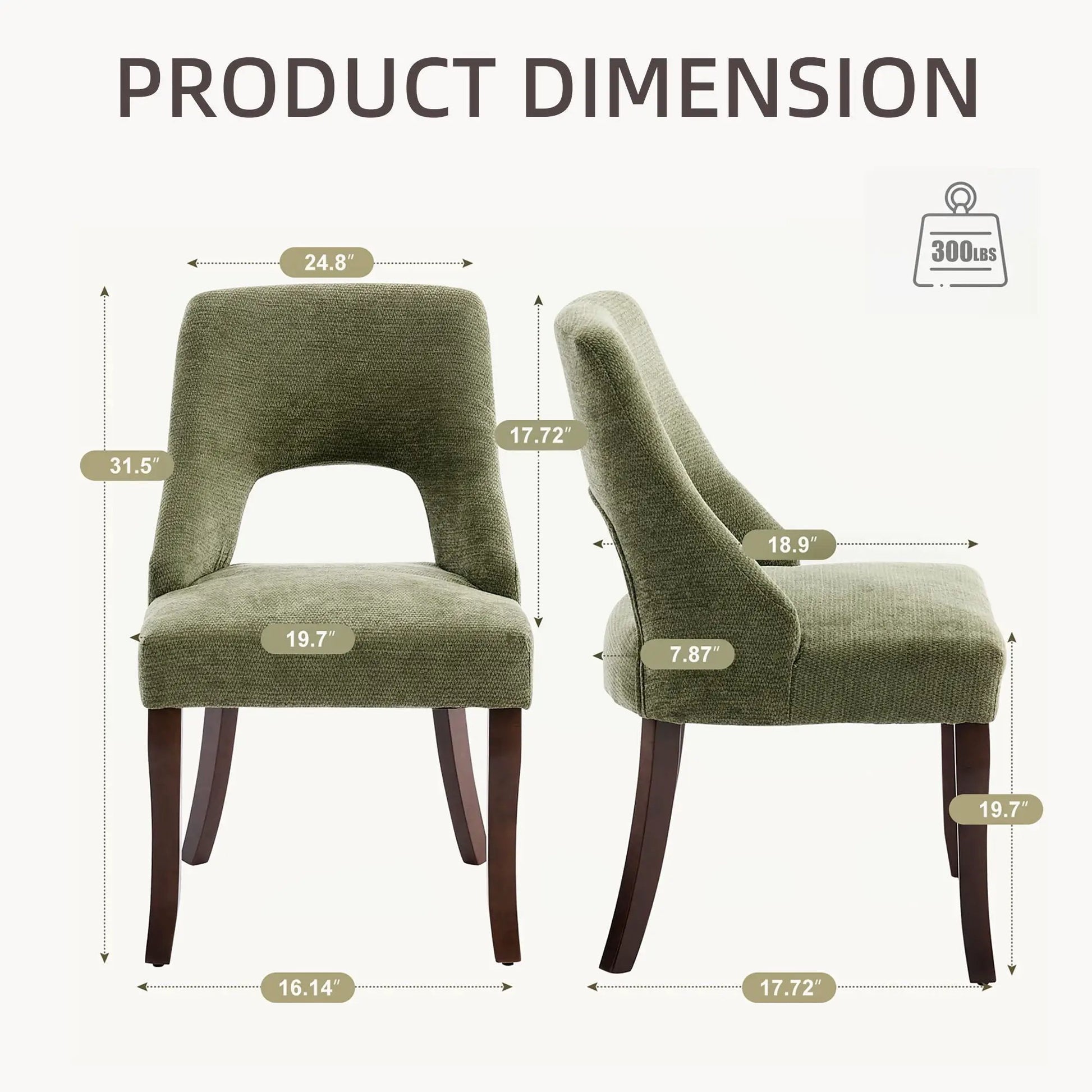 Upholstered dining chairs set of 2 in green fabric with curved legs Unique Piece Furniture on Tampa Home & Garden Store
