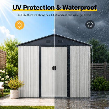 8ft x 4ft outdoor metal storage shed gray galvanized steel panels HouseOfZazla on Tampa Home & Garden Store