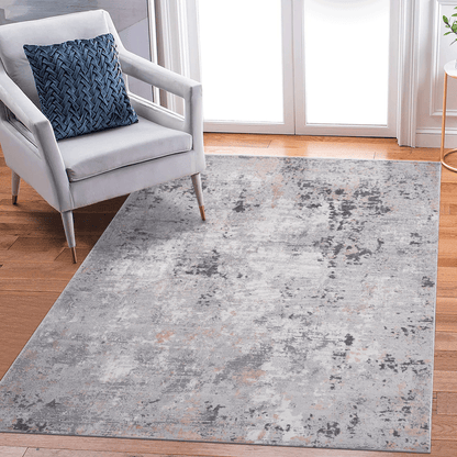 Marfi durable polyester rug by HouseOfZazla in gray-blue abstract pattern for living spaces on Tampa Home & Garden Store