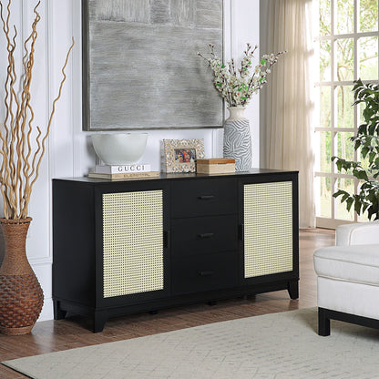 Modern Cane Design Sideboard in black with cane-panel doors and solid wood handles on Tampa Home & Garden Store