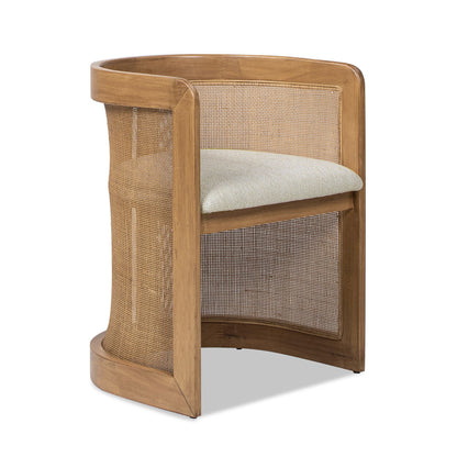 Curved Upholstered Dining Arm Chair with cane sides and light oak frame, HouseOfZazla on Tampa Home & Garden Store