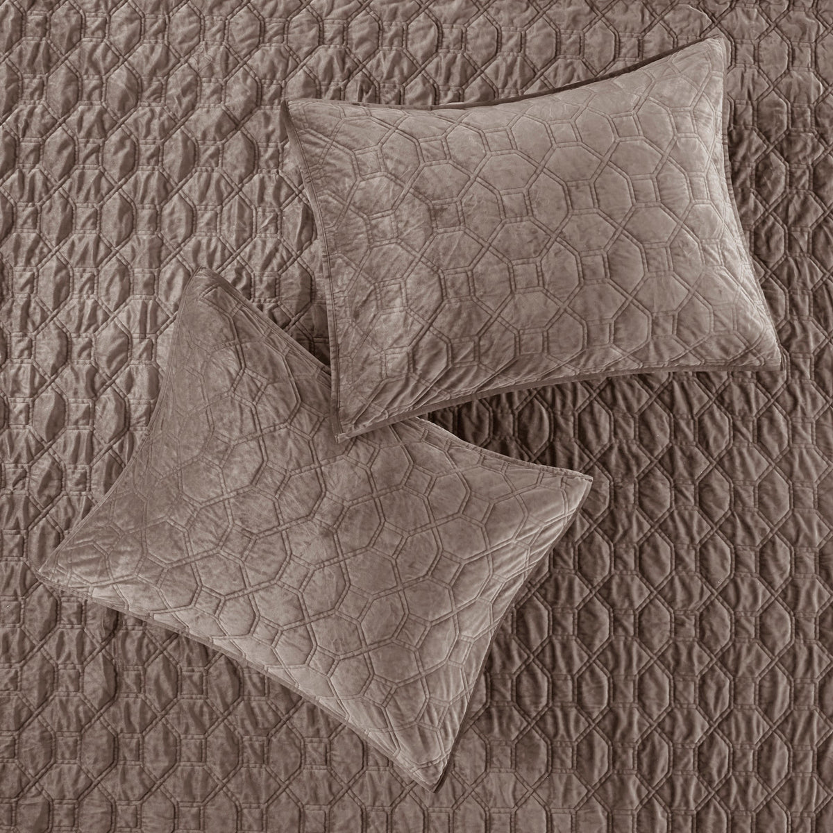 3 Piece Velvet Quilt Set Taupe Full/Queen with quilt and two pillows by HouseOfZazla on Tampa Home & Garden Store