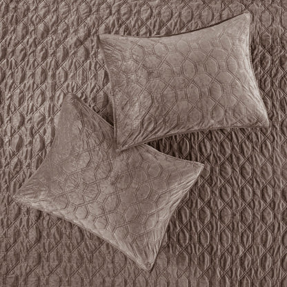 3 Piece Velvet Quilt Set Taupe Full/Queen with quilt and two pillows by HouseOfZazla on Tampa Home & Garden Store