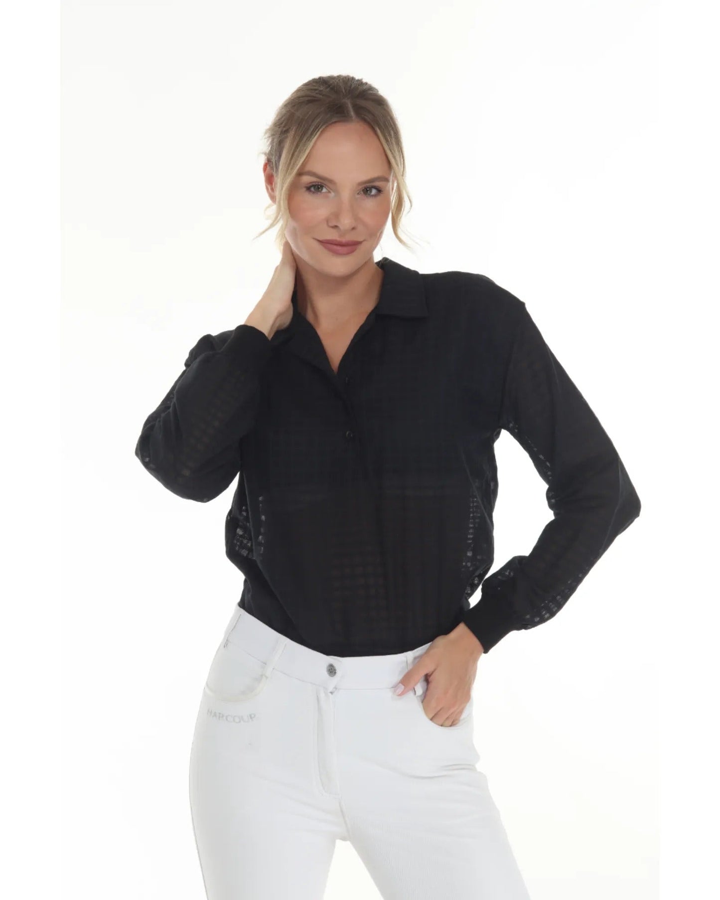 Sundae women's blouse Blackberry black plaid shirt BellEq™ Equestrian Apparel on Tampa Home & Garden Store