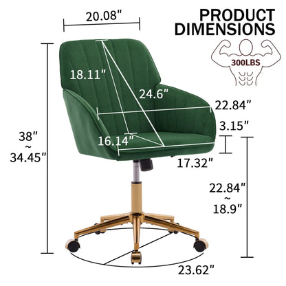 Ergonomic adjustable swivel chair in green with gold 5-star base by Unique Piece Furniture on Tampa Home & Garden Store