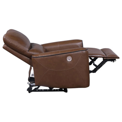 Brown leather power recliner with USB charging and smooth button recline on Tampa Home & Garden Store