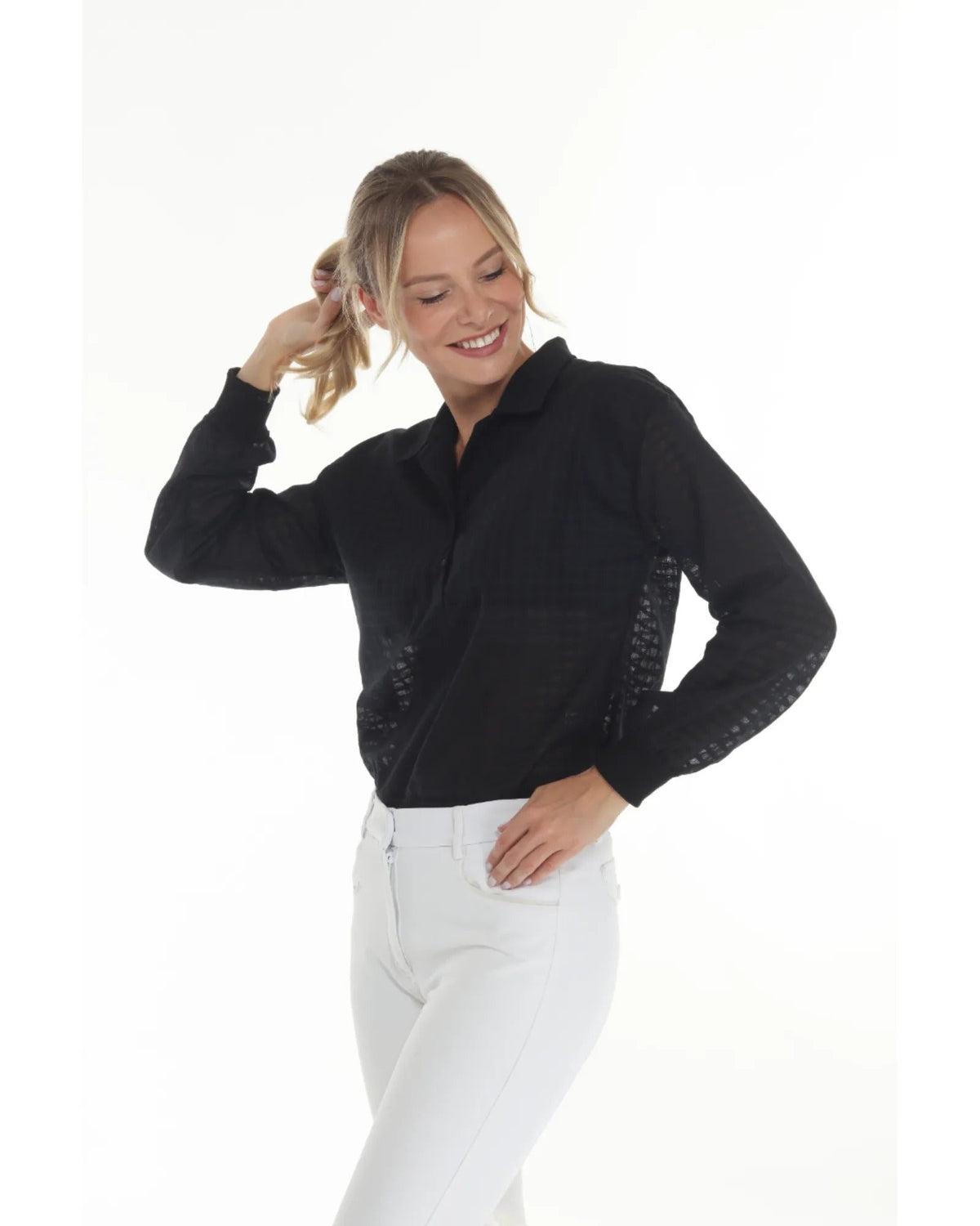 SUNDAE Women's Blouse Blackberry with lace sleeve panels by BellEq™ Equestrian Apparel on Tampa Home & Garden Store