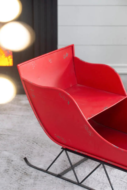 Large iron sleigh red distressed metal Christmas decoration by Unique Piece Furniture on Tampa Home & Garden Store