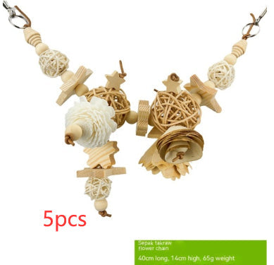 Parrot Natural Gnawing Molar Grinding Toy set, 5pcs, natural wood and twine bird toys on Tampa Home & Garden Store