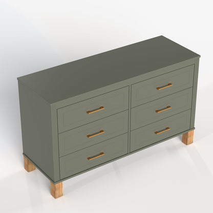 6-Drawer Double Dresser in Olive green by HouseOfZazla with gold hardware and wood legs on Tampa Home & Garden Store