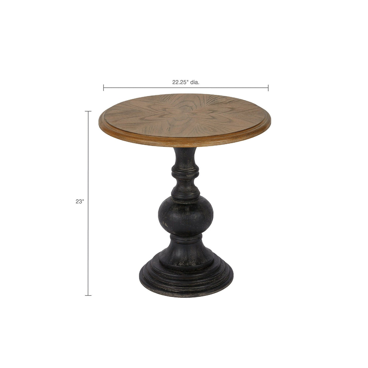 Reclaimed Walnut Accent Table with Ash Veneer Top 22.25 dia round top on black pedestal base on Tampa Home & Garden Store