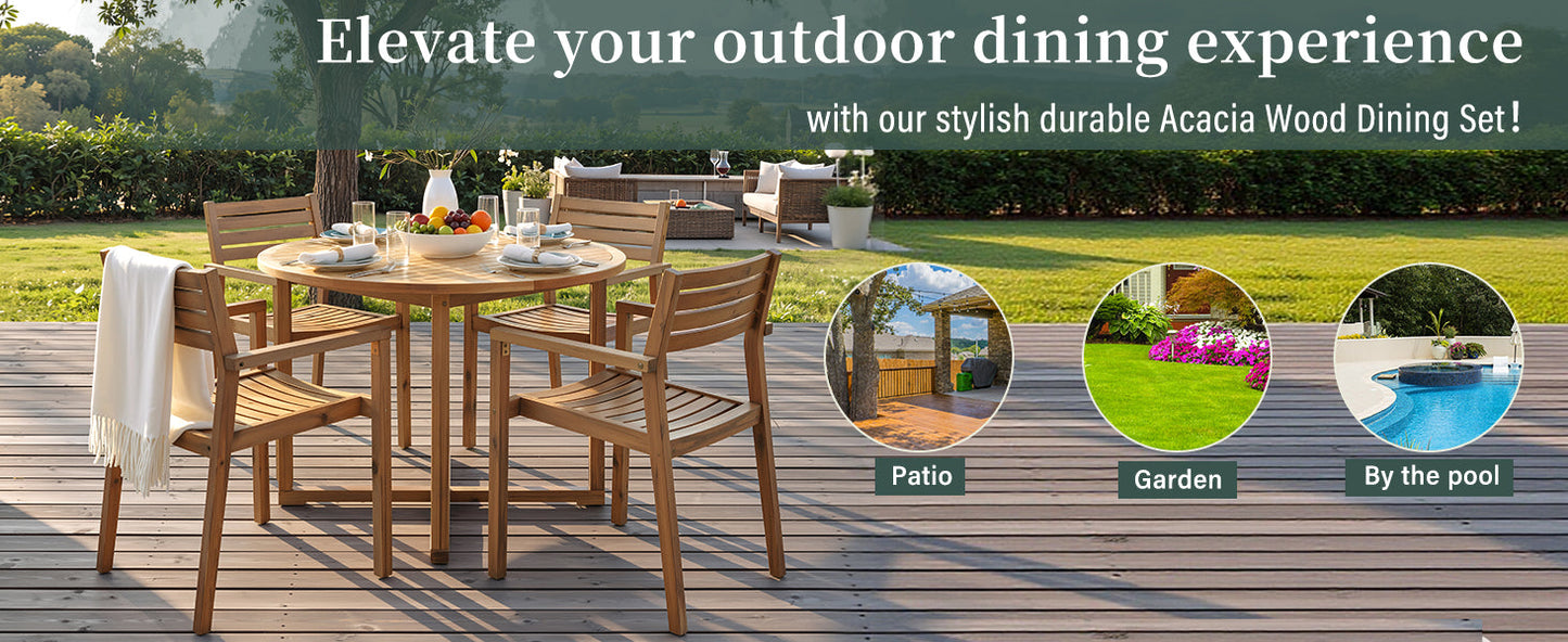 Five Piece Outdoor Dining Set with Acacia Wood