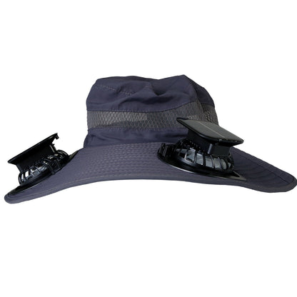GemGear wide-brim sun hat with two rechargeable fans and solar panel, navy mesh on Tampa Home & Garden Store