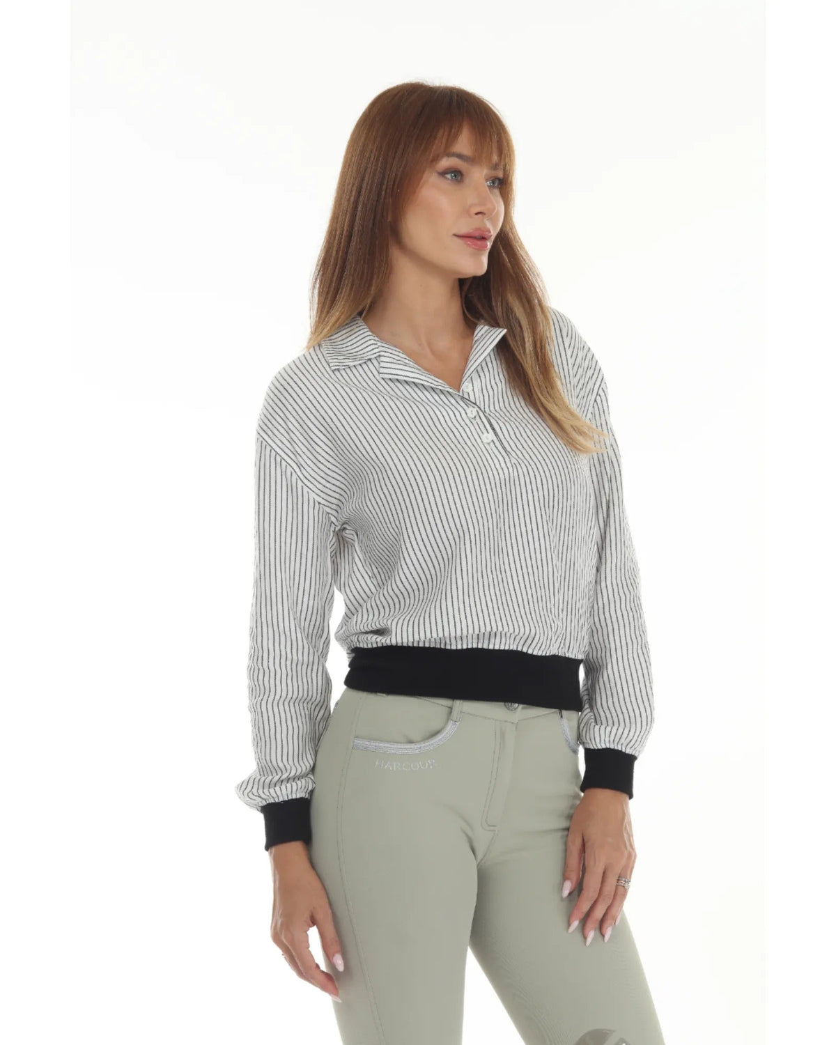 Sundae Womens Ivory And Black Pinstripe Blouse