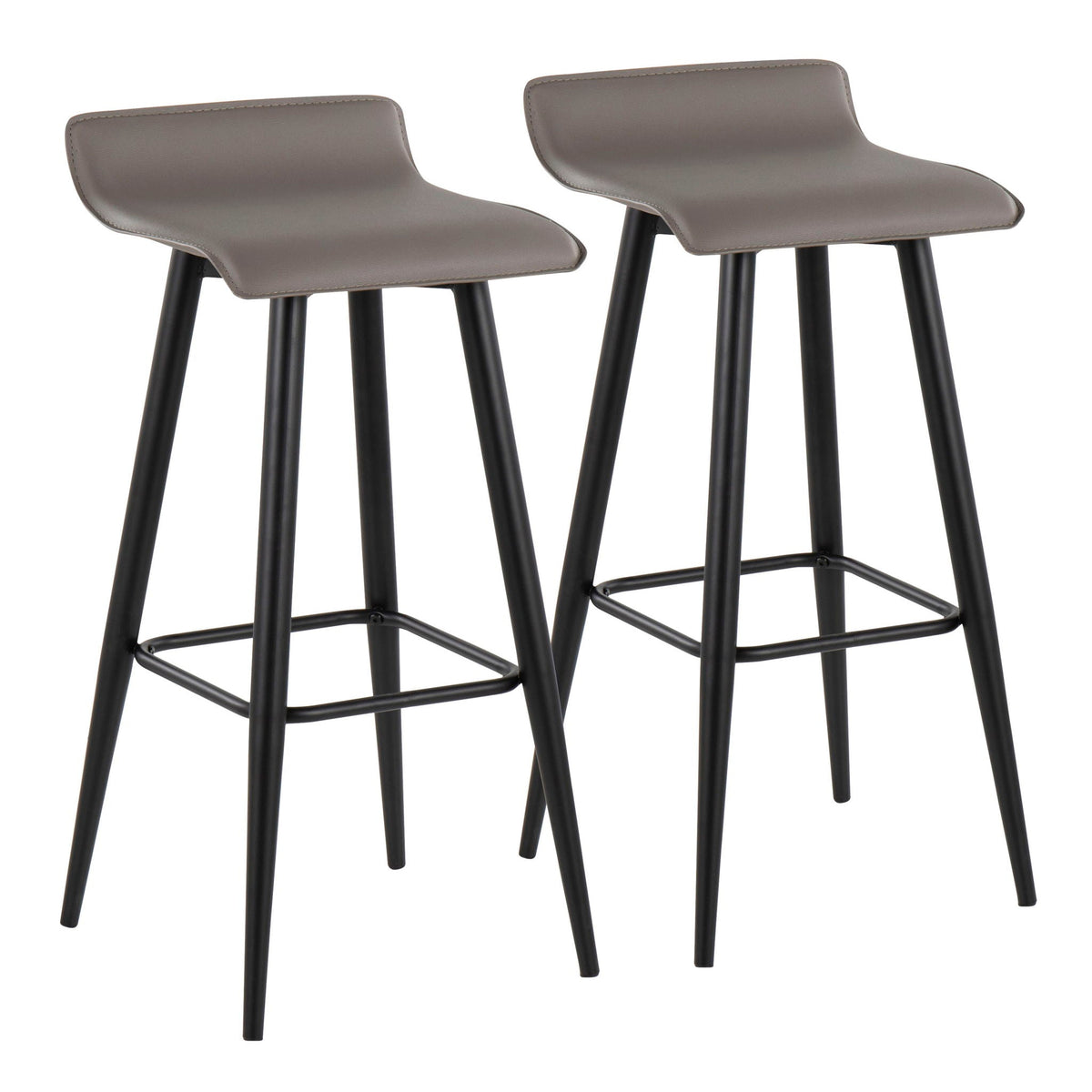 Contemporary fixed-height bar stool set with pearl-silver seats and black bases, 2-pack on Tampa Home & Garden Store