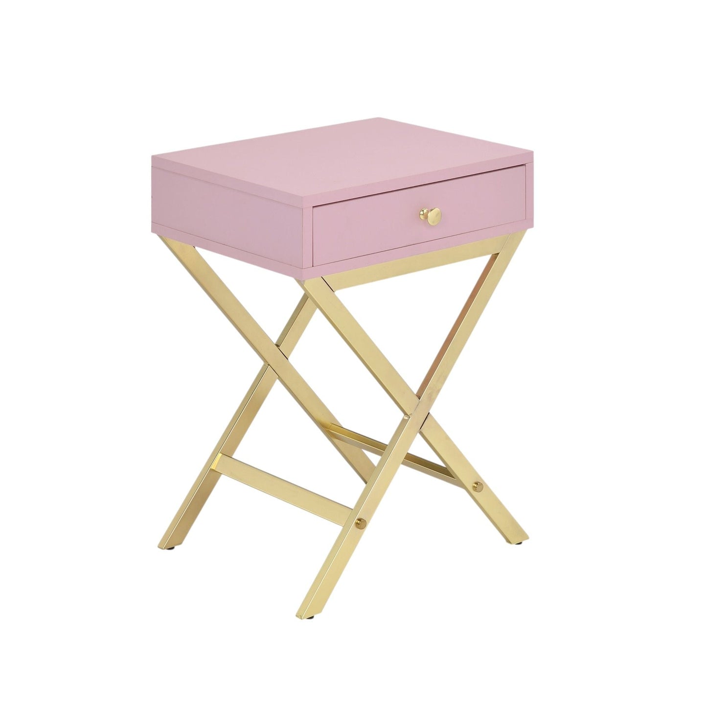 Coleen Elegant Design Accent Table by HouseOfZazla, pink square top with gold legs and knob on Tampa Home & Garden Store