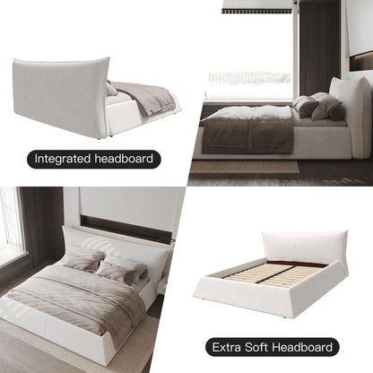 Upholstered Platform Bed with special shaped headboard in beige fabric HouseOfZazla on Tampa Home & Garden Store