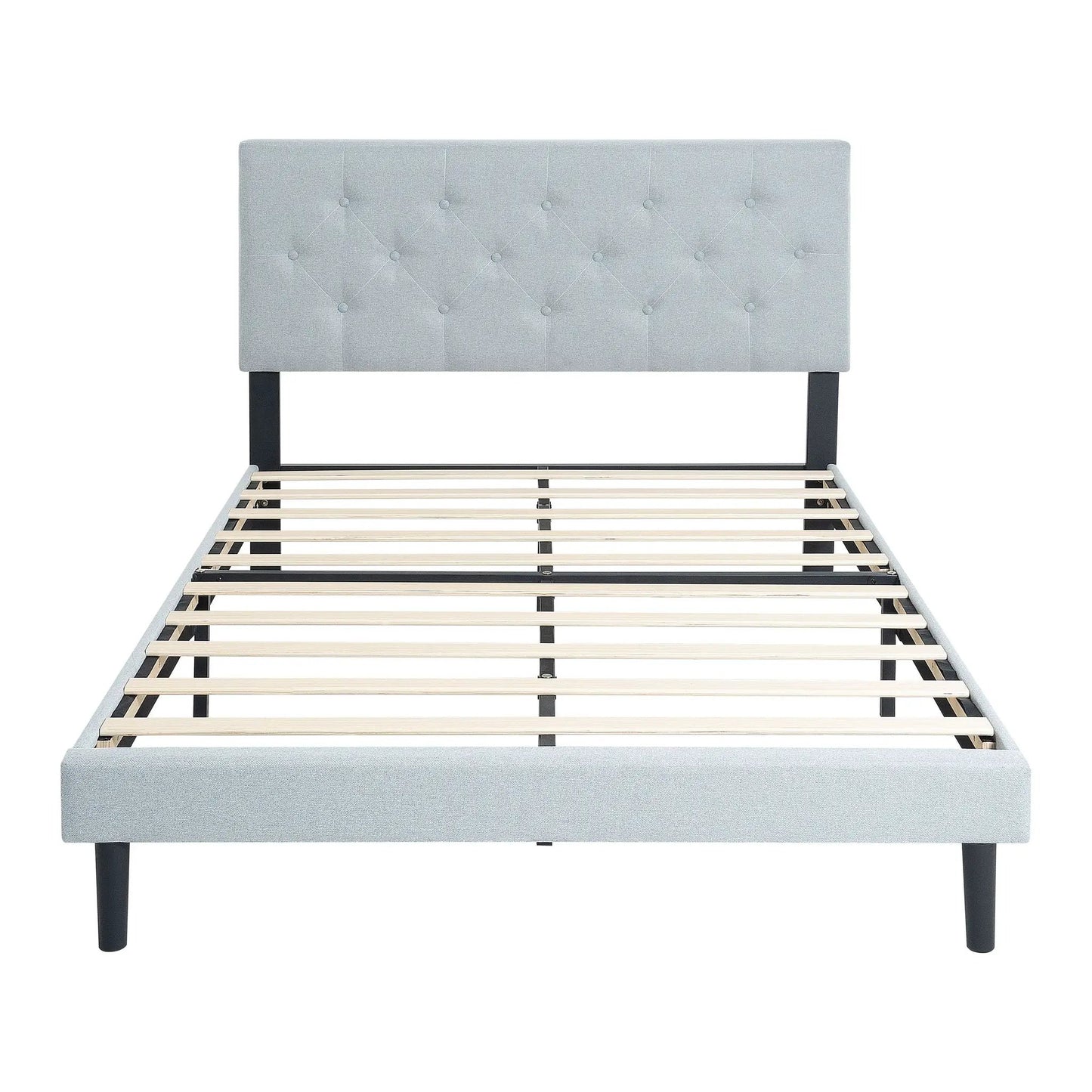 Modern Upholstered Platform Bed Tufted Headboard