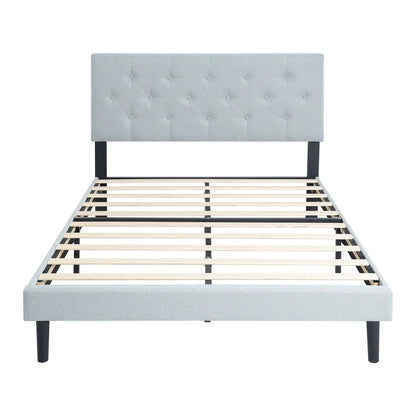 Modern Upholstered Platform Bed Tufted Headboard
