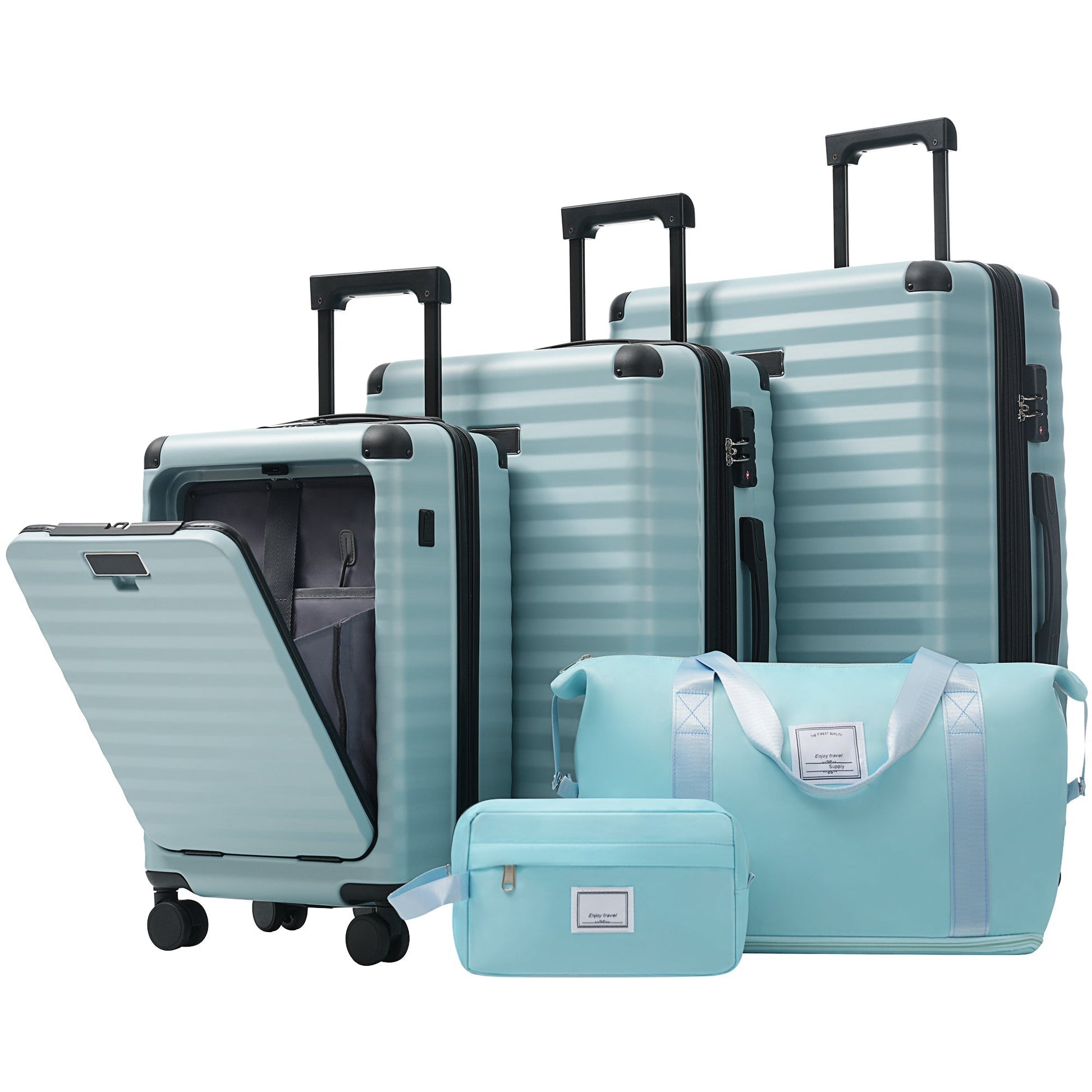Deluxe 5-Piece Hard-Side Luggage Set by HouseOfZazla in teal with USB and TSA locks on Tampa Home & Garden Store