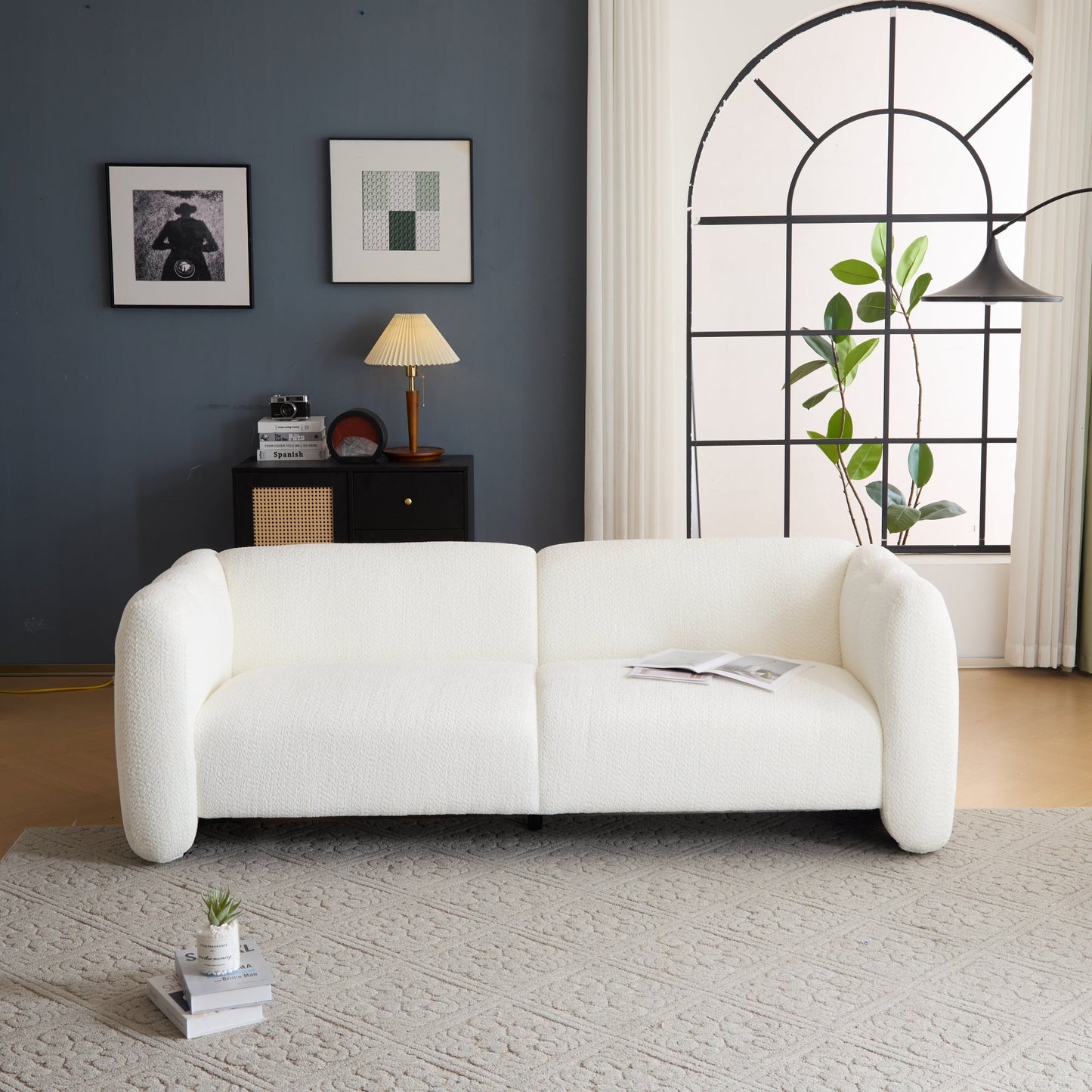 Curved Three Seater Boucle Sofa and Frame