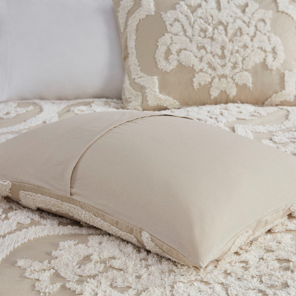 King/Cal King 3pc tufted cotton chenille damask duvet cover set beige by HouseOfZazla on Tampa Home & Garden Store