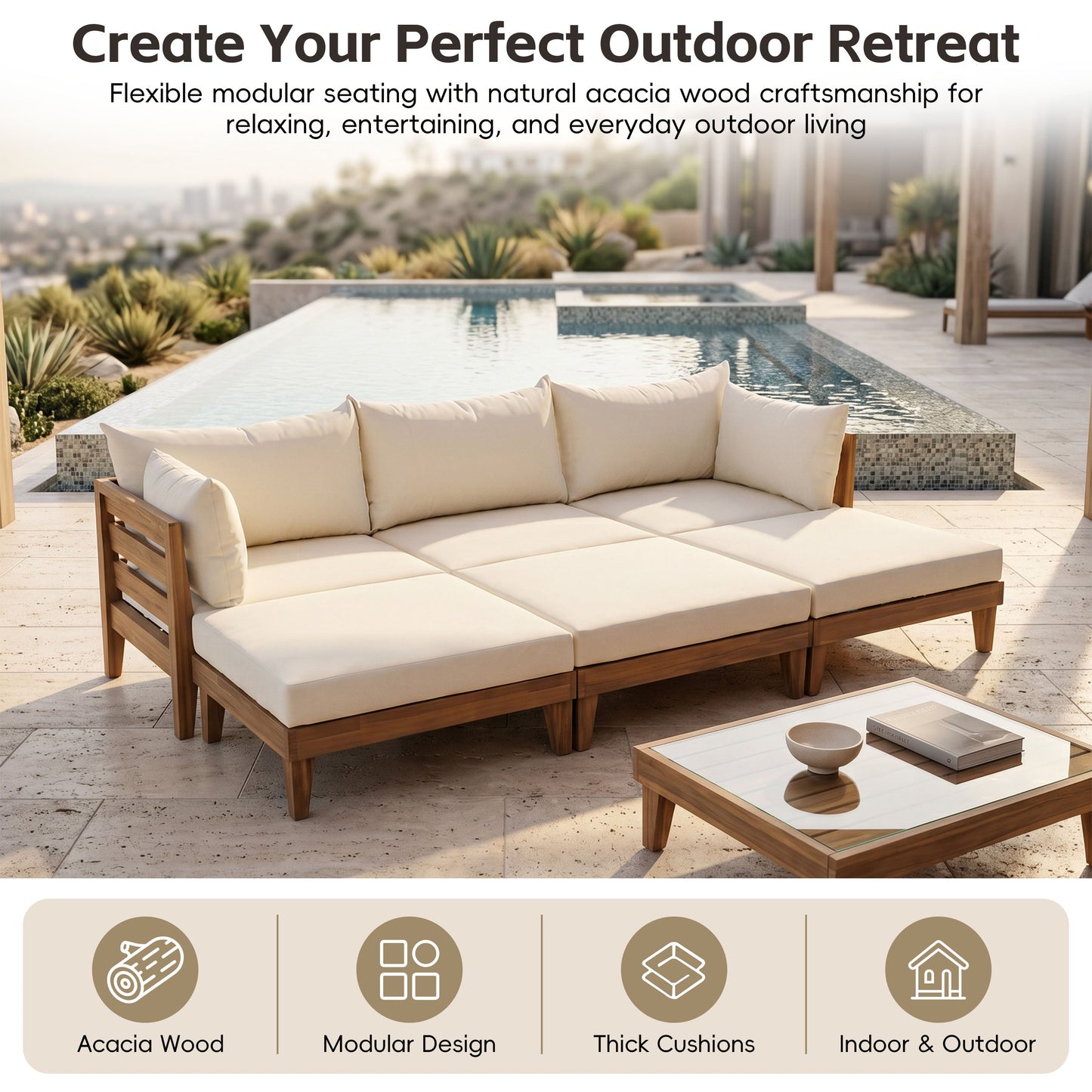 Topmax 6 Piece Acacia Wood Patio Sofa Set