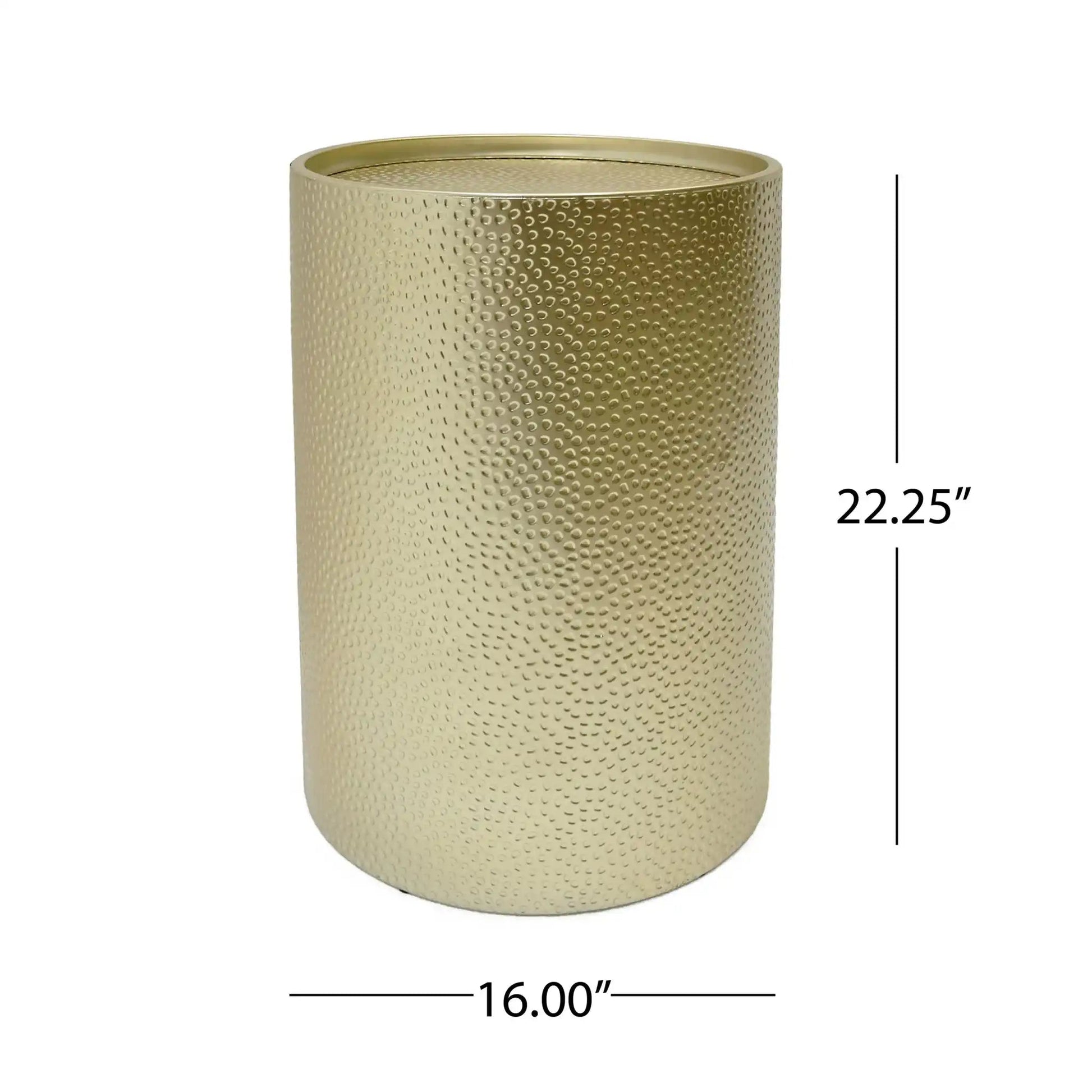 Modern round outdoor accent table by HouseOfZazla with hammered brass finish on Tampa Home & Garden Store