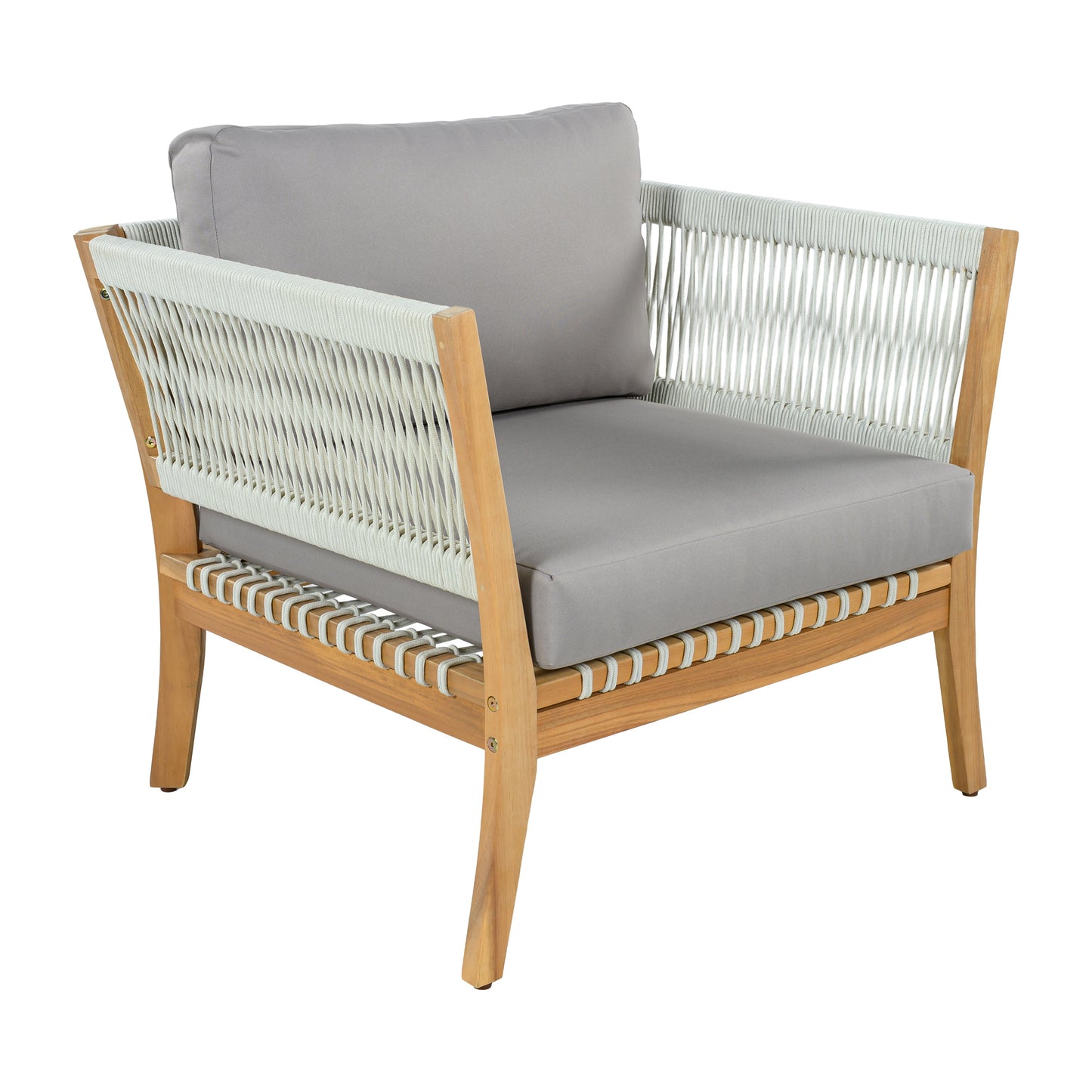 Acacia Wood Patio Chair and Woven Rope Accents
