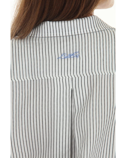 Sundae Womens Ivory And Black Pinstripe Blouse