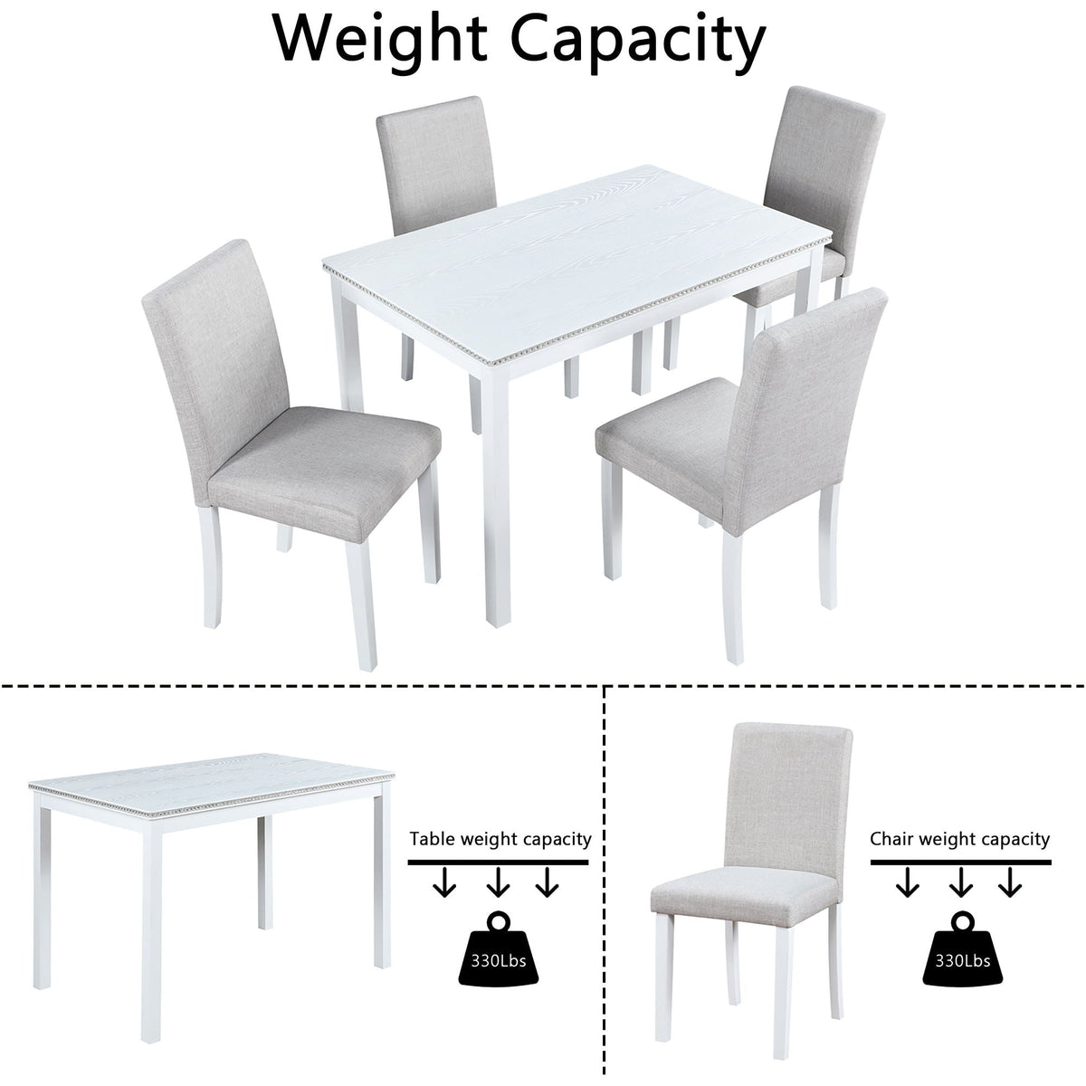 Dining table set with crystal trim and gray upholstered chairs, 5-piece by HouseOfZazla on Tampa Home & Garden Store